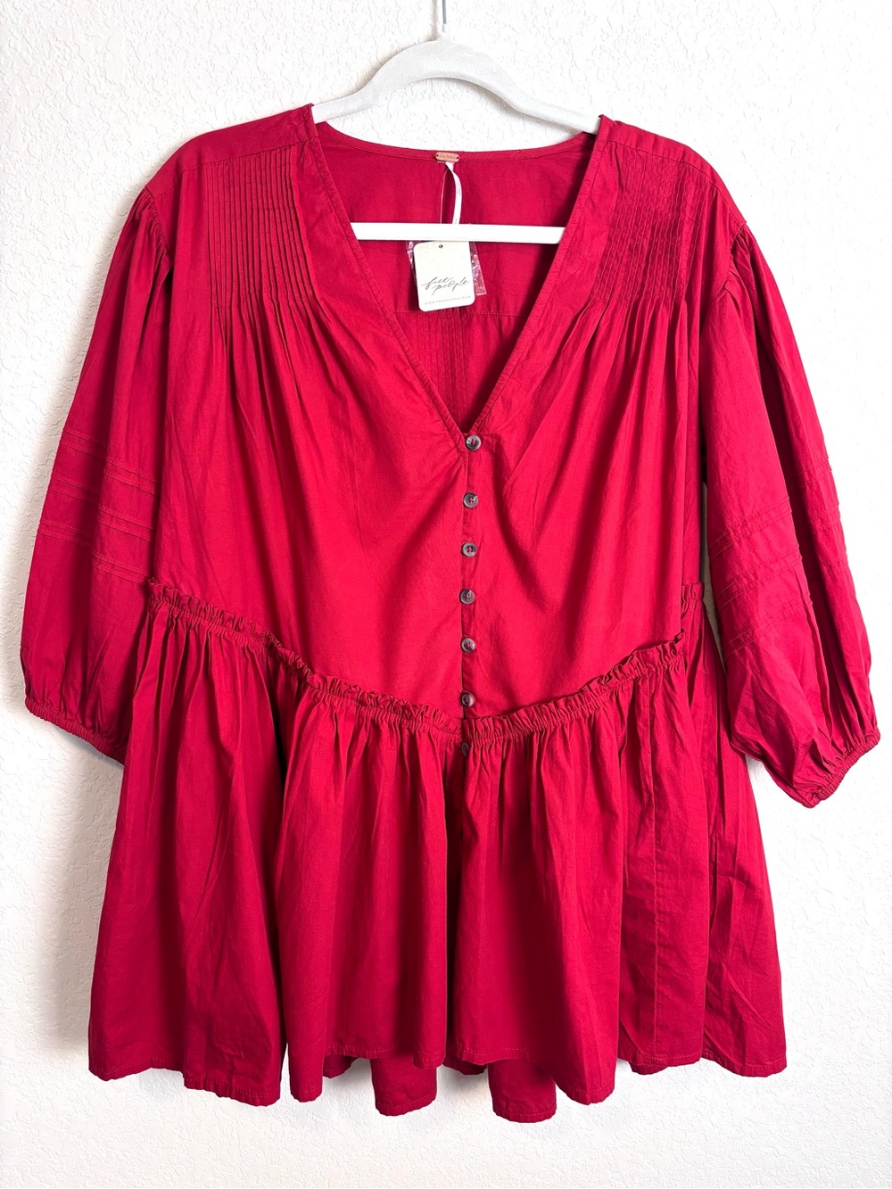 NWT Free People Red Rouge Wrapped In Love Tunic Womenβs Small Oversized Boho